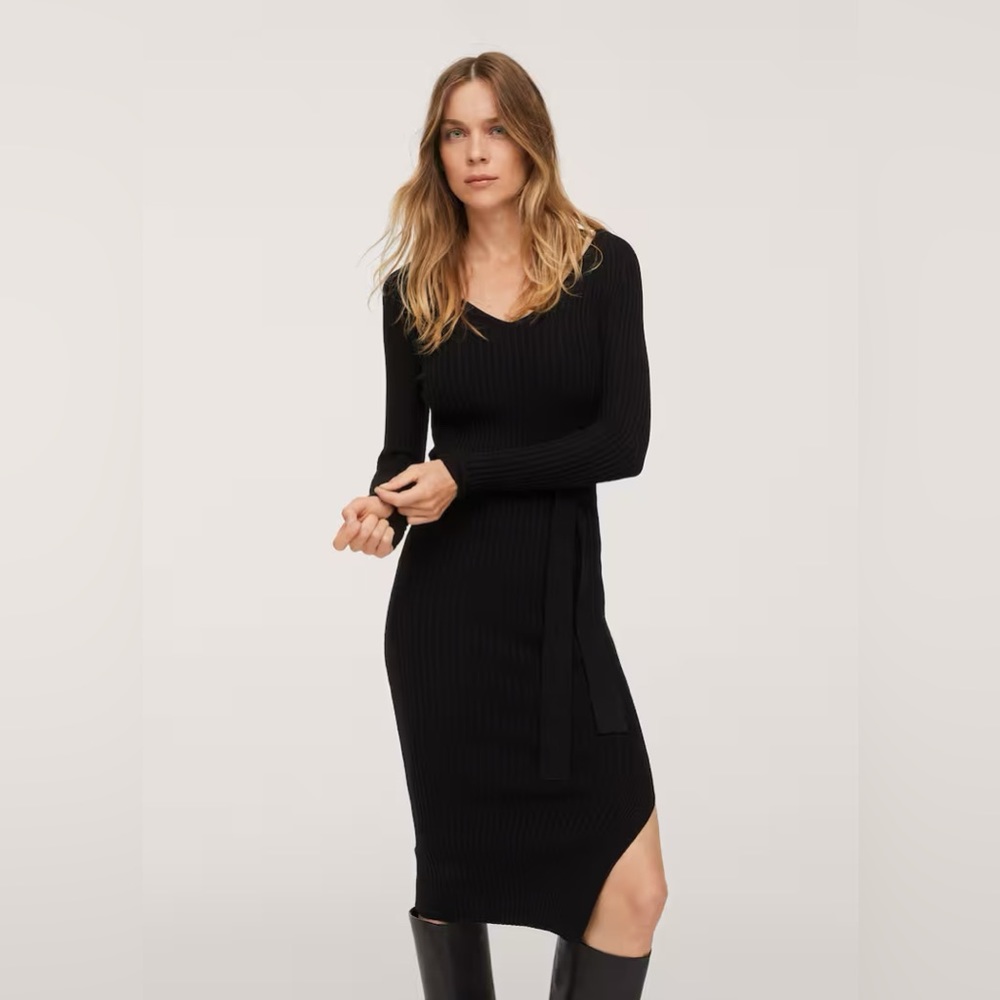Mango Belt Ribbed Dress